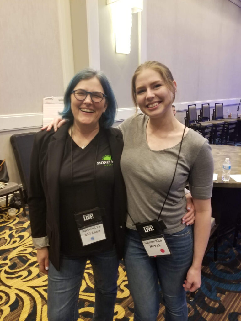 Picture of Marcella Allison with a mentee, Samantha Novak at the Clayton Makepeace Financial Copywriting Intensive.